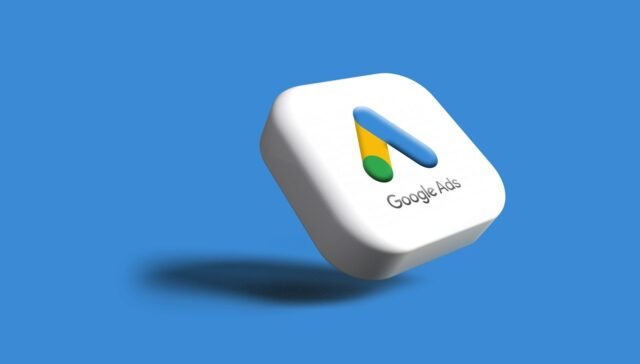 a white google logo on a blue background