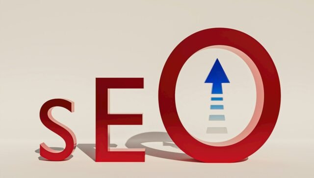 a red sign with a blue arrow pointing to the word search